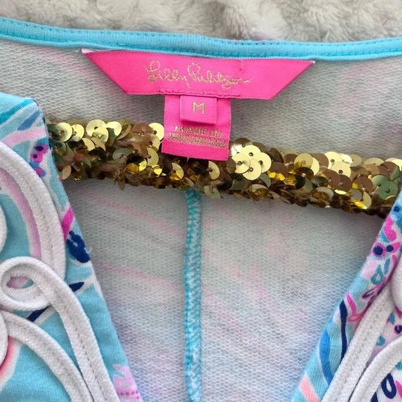 Lilly Pulitzer Harper Shift Dress Long Sleeve Bayside Blue Stretch Medium - Picture 6 of 10